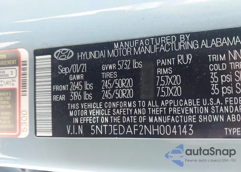 2022 Hyundai Santa Cruz Limited from USA, damaged, VIN 5NTJEDAF2NH004143